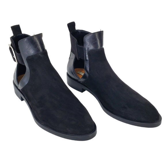 Zara Trafaluc Black Microsuede Chelsea Ankle Boots with Cutouts Low Heel Sz 37 - Picture 3 of 14